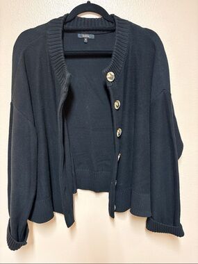 Quince Black Oversized Button-Front Cardigan